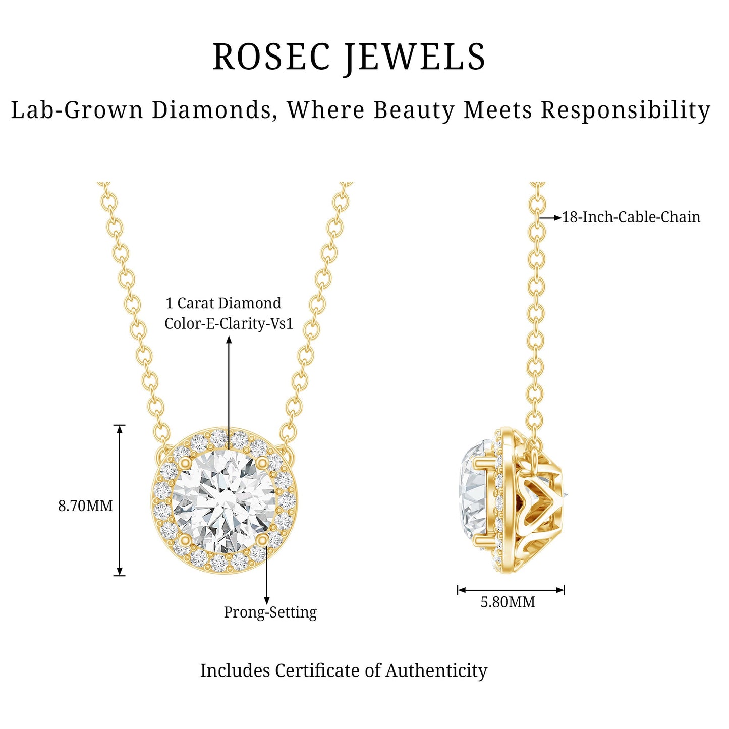 1 Carat Lab Grown Diamond Bridal Necklace with IGI Certificate