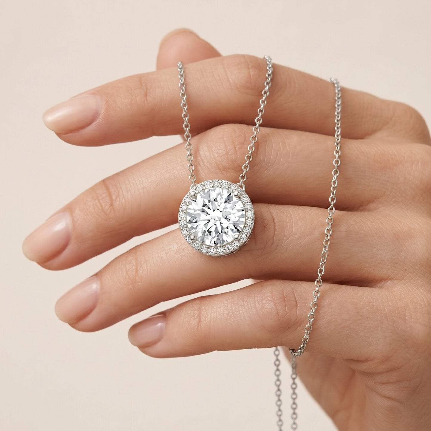 IGI Certified 3 Carat Lab Grown Diamond Necklace with Halo