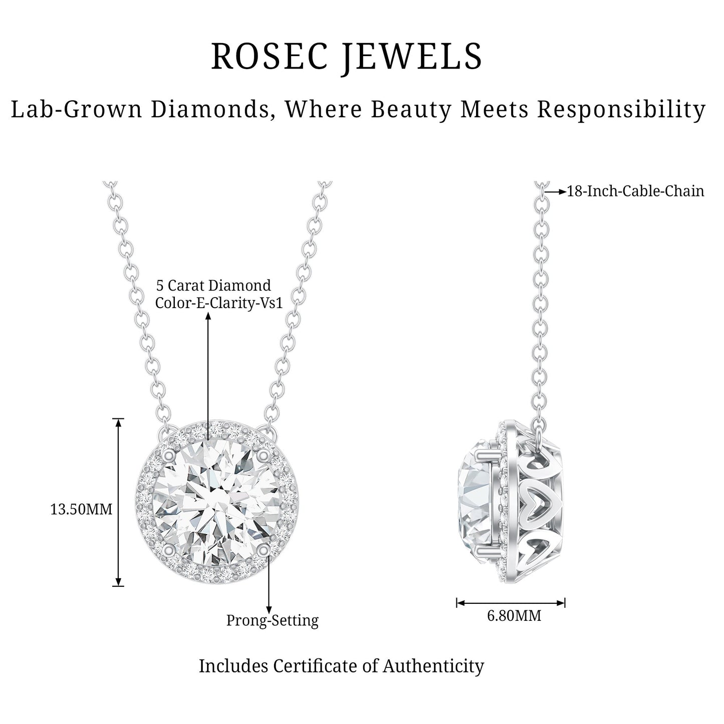 IGI Certified 5 Carat Lab Grown Diamond Wedding Necklace
