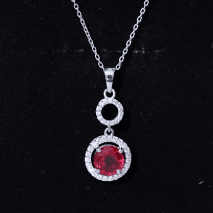 Lab Grown Ruby Dangle Necklace with Moissanite Halo