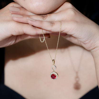 Lab Grown Ruby Dangle Necklace with Moissanite Halo