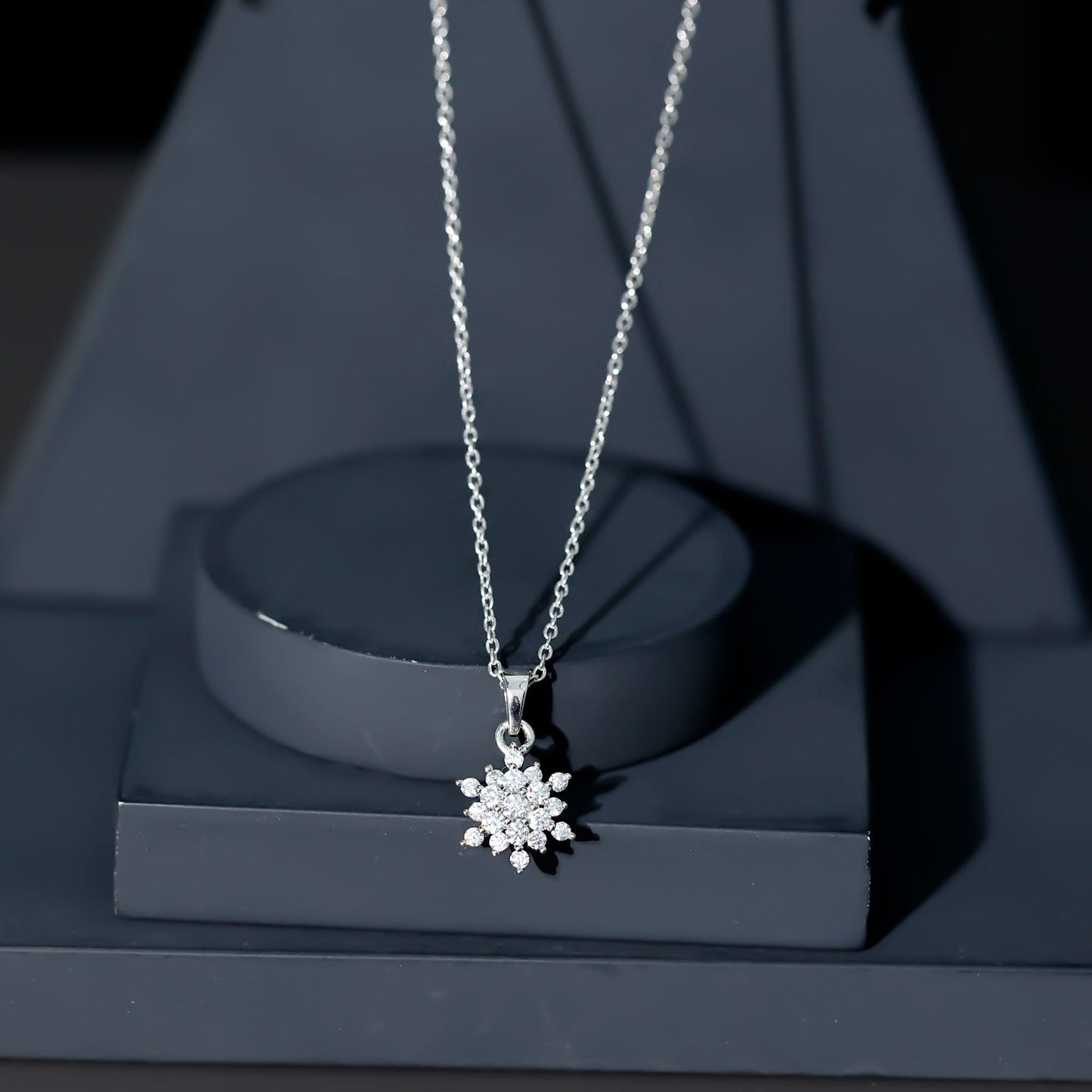 Certified Moissanite Snowflake Necklace with Silver Chain
