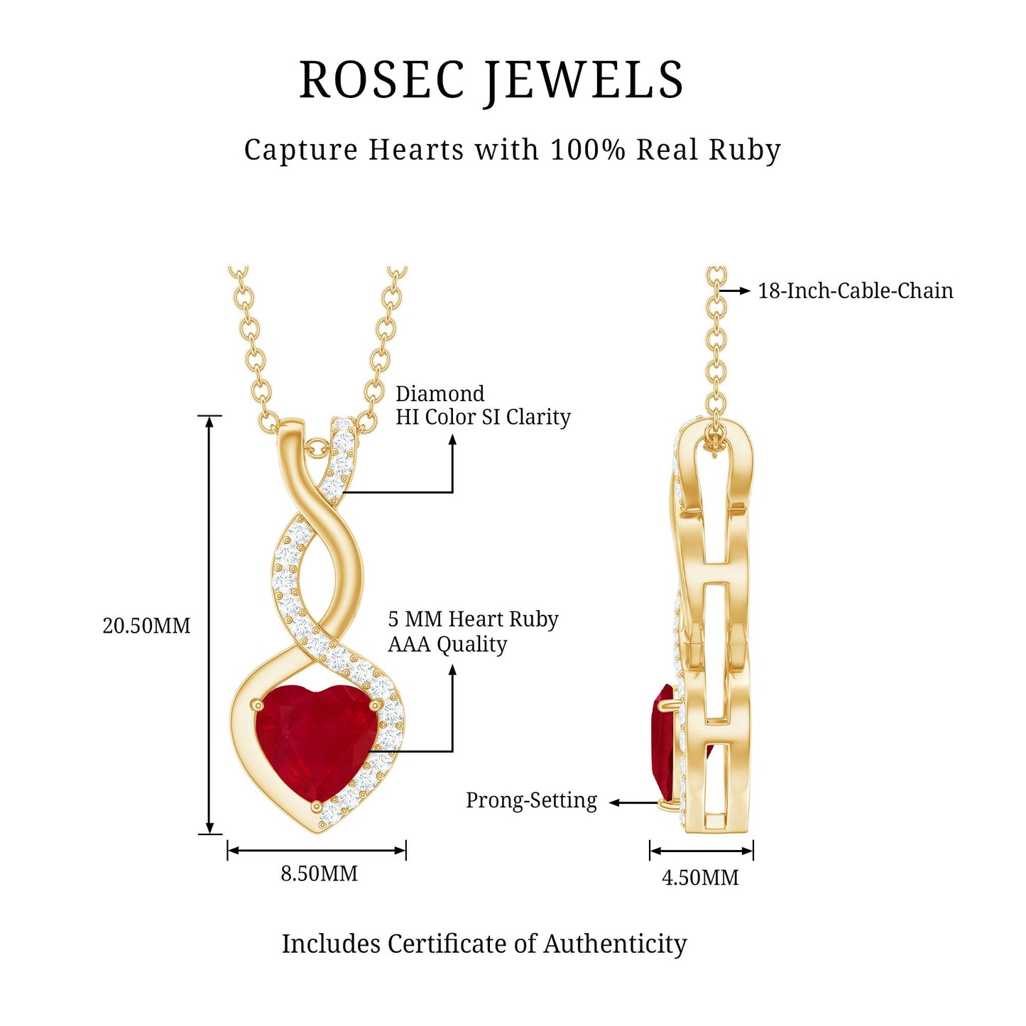 Natural Ruby Diamond Infinity Heart Necklace