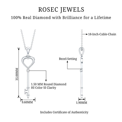 Diamond Heart Key Pendant Necklace For Women