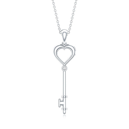 Diamond Heart Key Pendant Necklace For Women