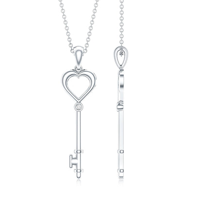 Diamond Heart Key Pendant Necklace For Women