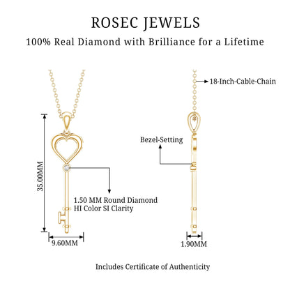 Diamond Heart Key Pendant Necklace For Women