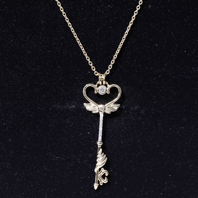 Diamond Key Necklace with Angel Wings
