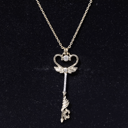 Diamond Key Necklace with Angel Wings