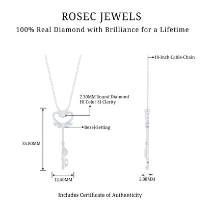 Diamond Key Necklace with Angel Wings