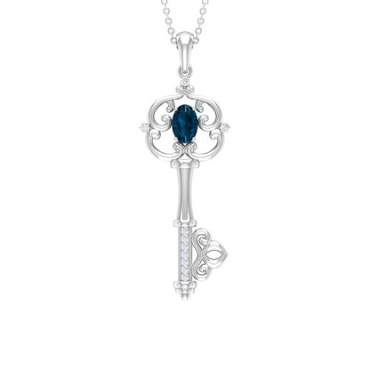 London Blue Topaz and Diamond Vintage Key Necklace