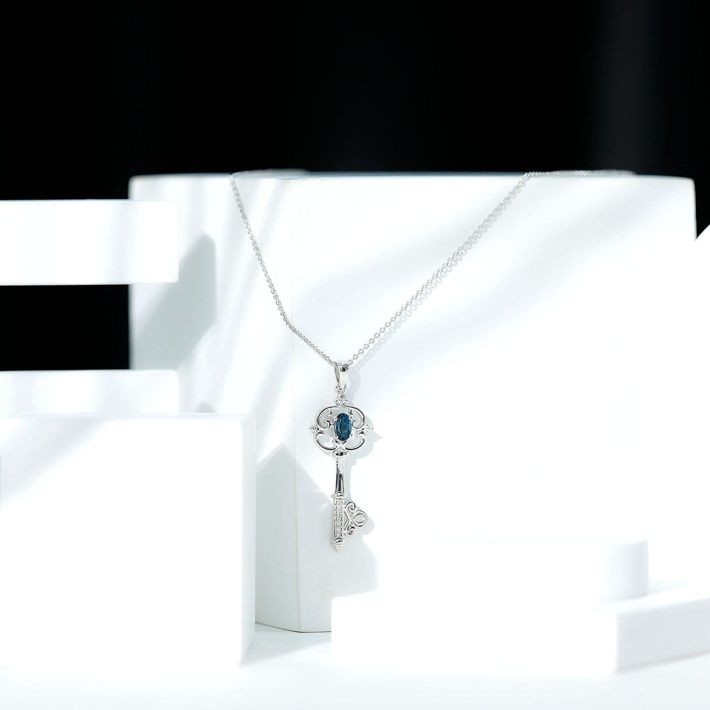 London Blue Topaz and Diamond Vintage Key Necklace