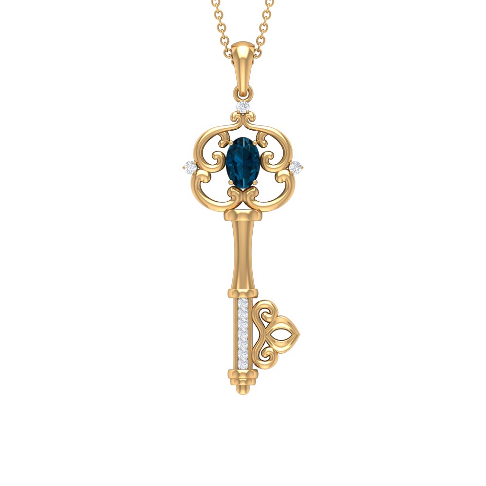 London Blue Topaz and Diamond Vintage Key Necklace