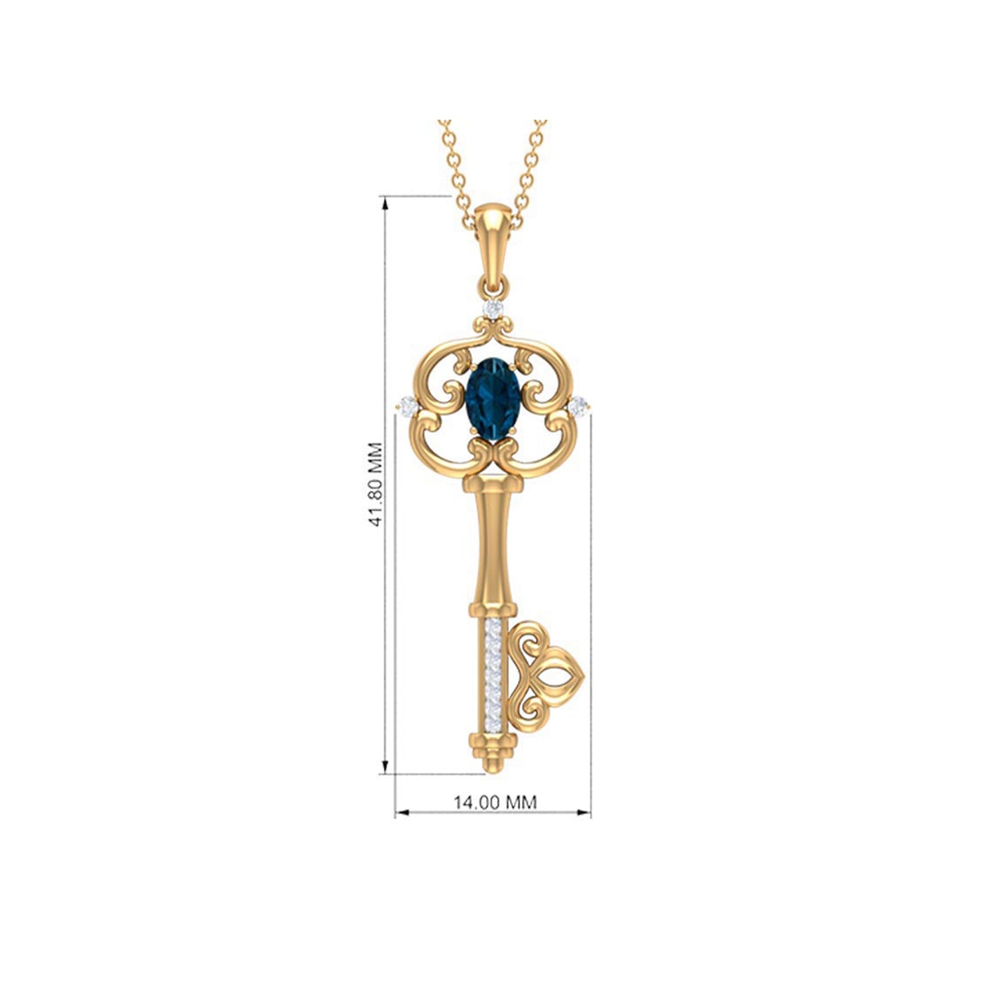 London Blue Topaz and Diamond Vintage Key Necklace