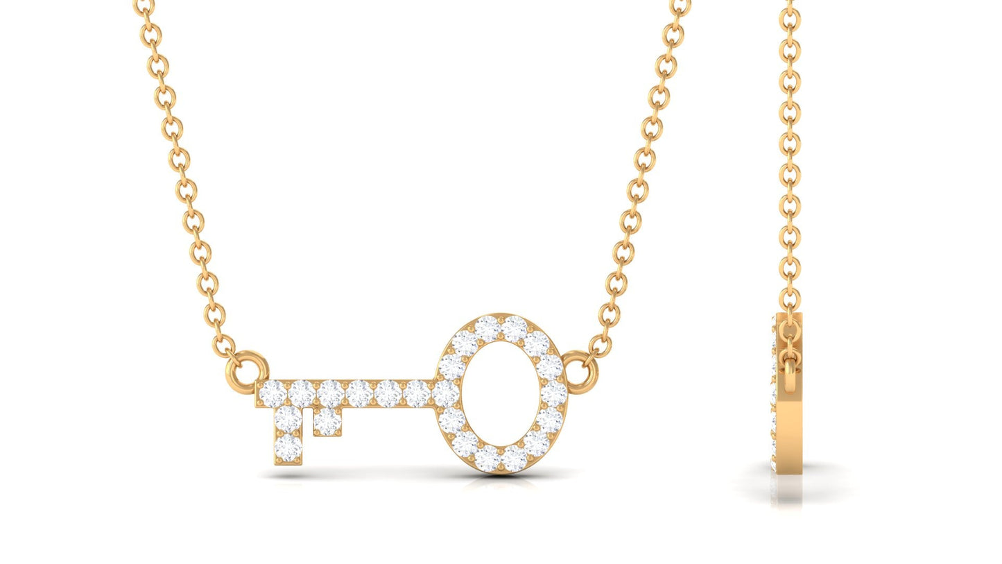Natural Diamond Sideways Key Necklace