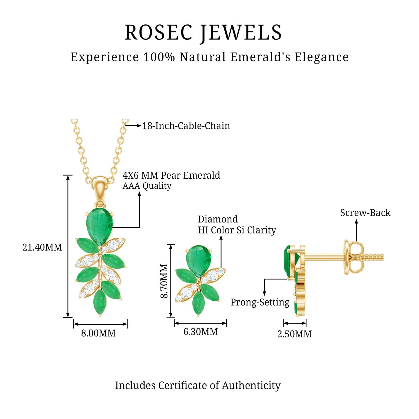 Nature Inspired Emerald and Diamond Dangle jewelry Set