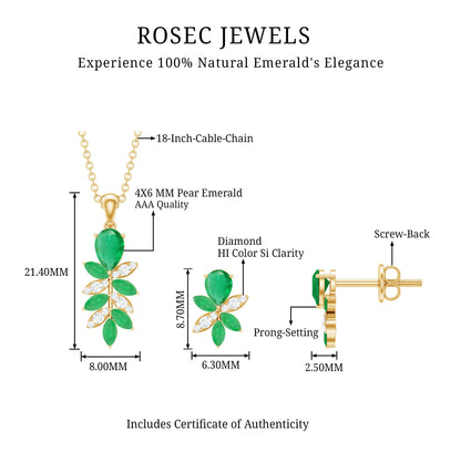 Nature Inspired Emerald and Diamond Dangle jewelry Set