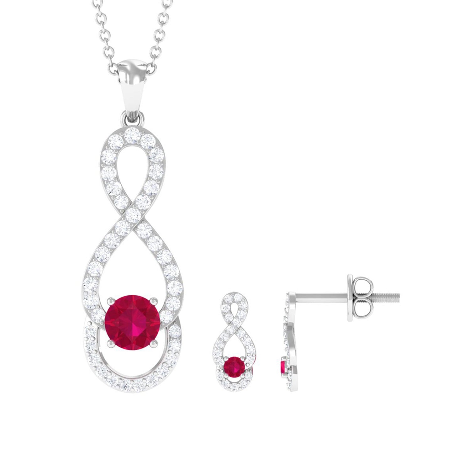 Round Ruby Infinity jewelry Set with Diamond