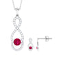 Round Ruby Infinity jewelry Set with Diamond