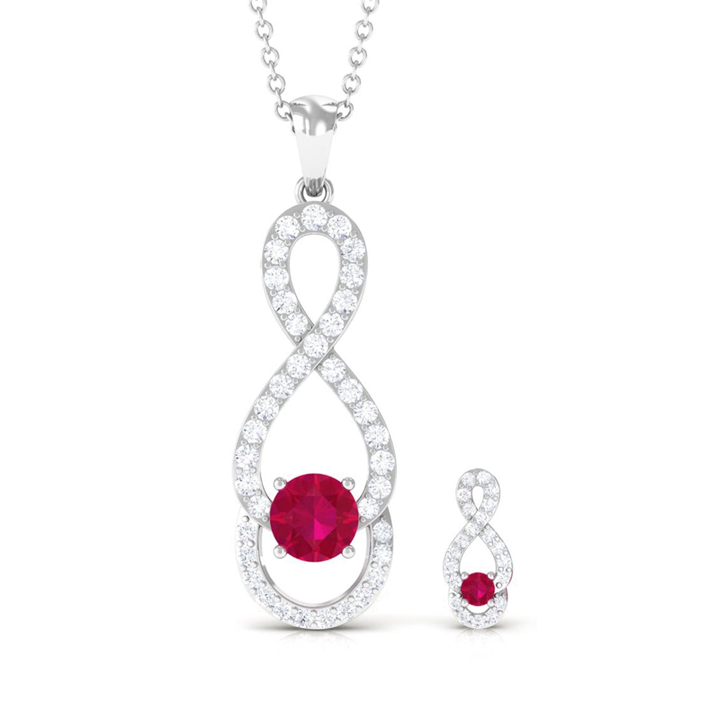 Round Ruby Infinity jewelry Set with Diamond