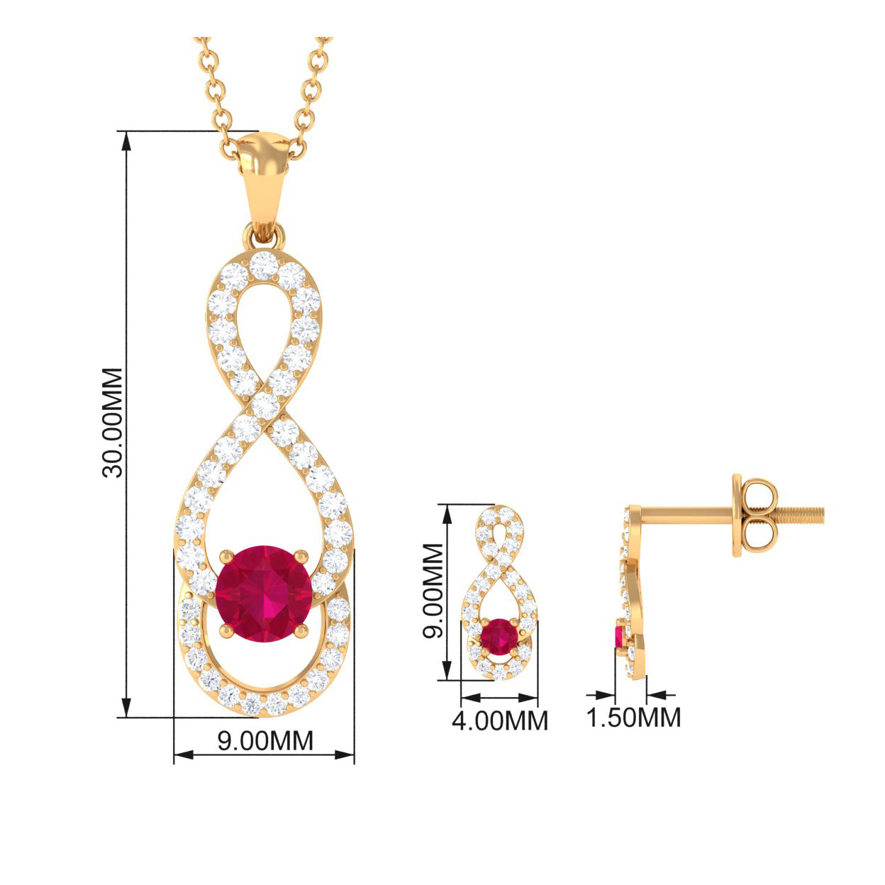 Round Ruby Infinity jewelry Set with Diamond