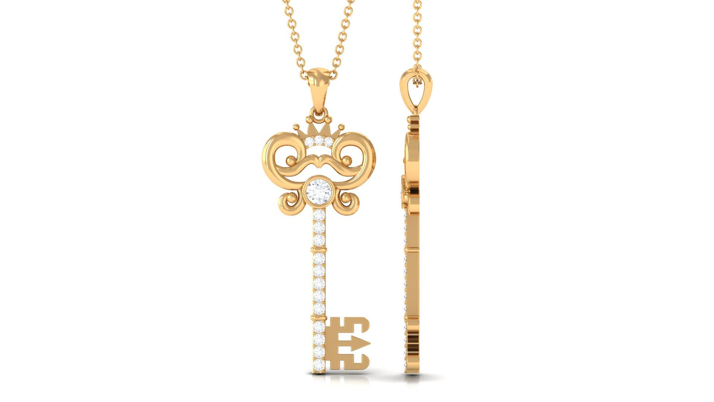 Diamond Vintage Key Pendant Necklace
