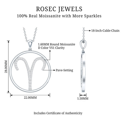 Certified Moissanite Aries Zodiac Sign Pendant Necklace