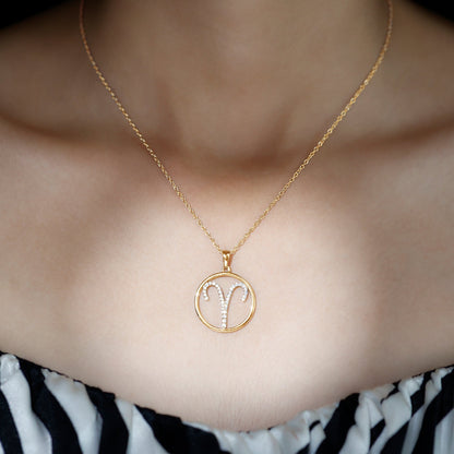 Certified Moissanite Aries Zodiac Sign Pendant Necklace