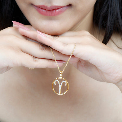 Certified Moissanite Aries Zodiac Sign Pendant Necklace