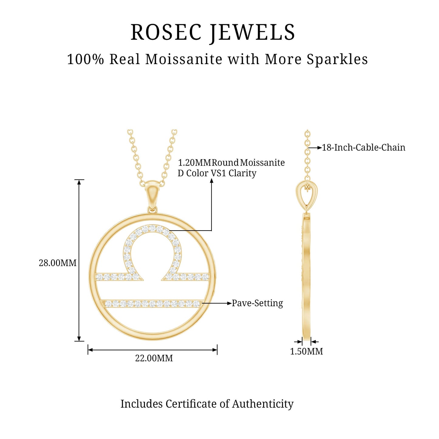 Certified Moissanite Libra Zodiac Sign Pendant Necklace