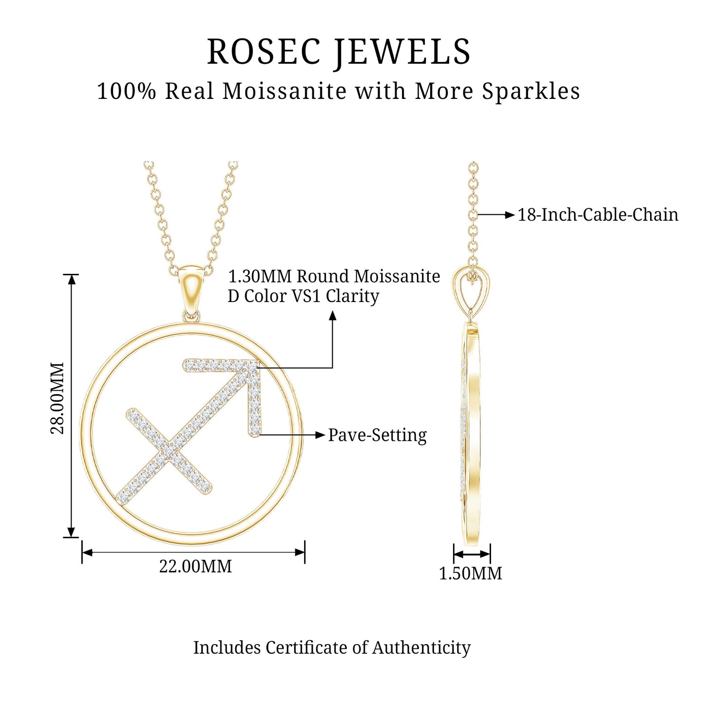 Certified Moissanite Sagittarius Zodiac Sign Necklace