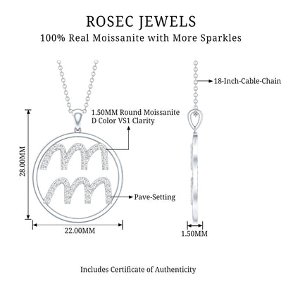 Certified Moissanite Zodiac Aquarius Pendant Necklace