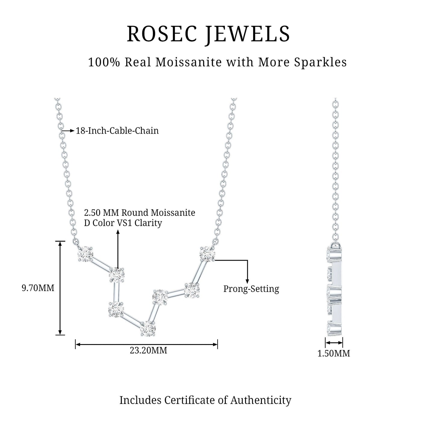Moissanite Constellation Aquarius Zodiac Sign Necklace