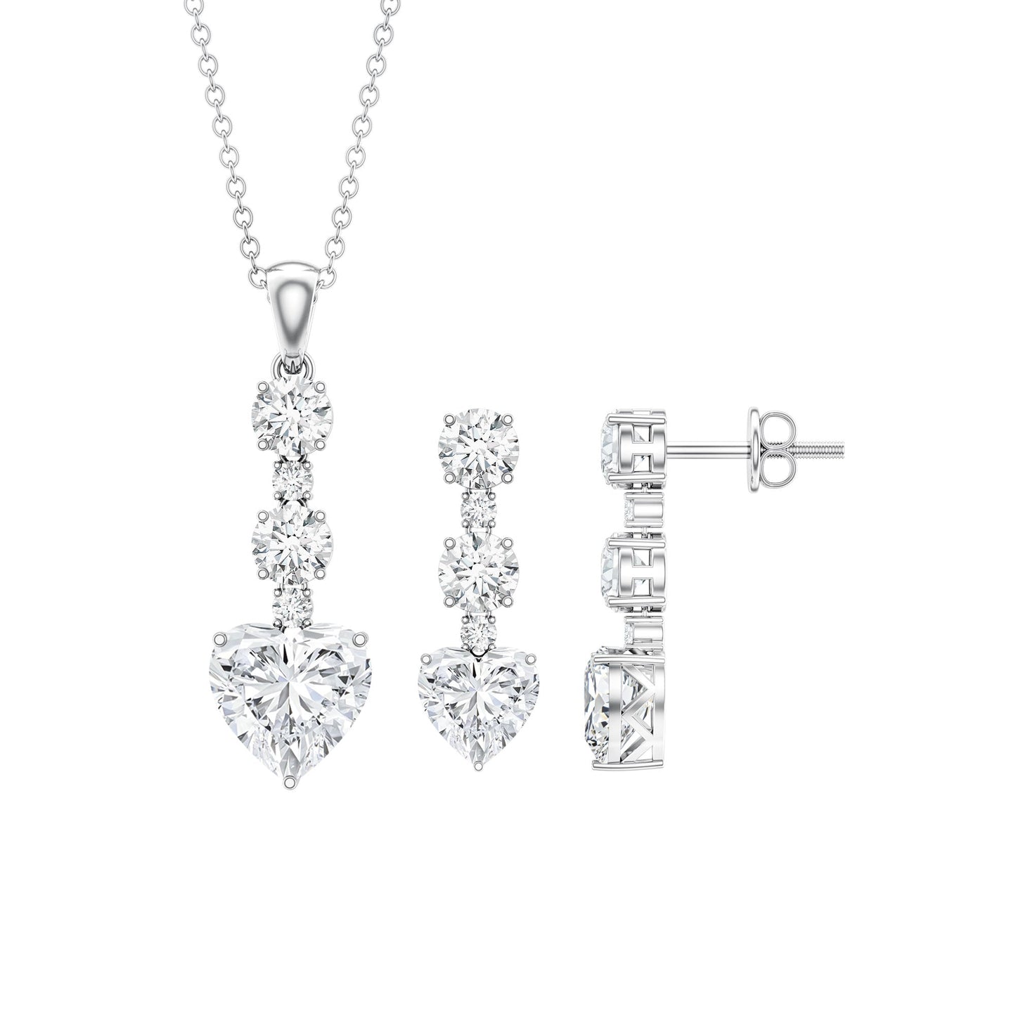 Cubic Zirconia Heart Necklace and Earrings Set in Sterling Silver