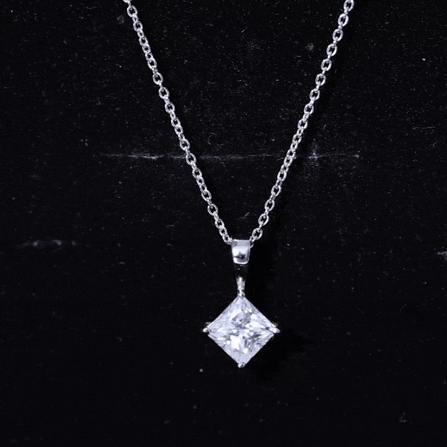 Diagonal Set 3 Carat Cubic Zirconia Princess Cut Necklace With Chain