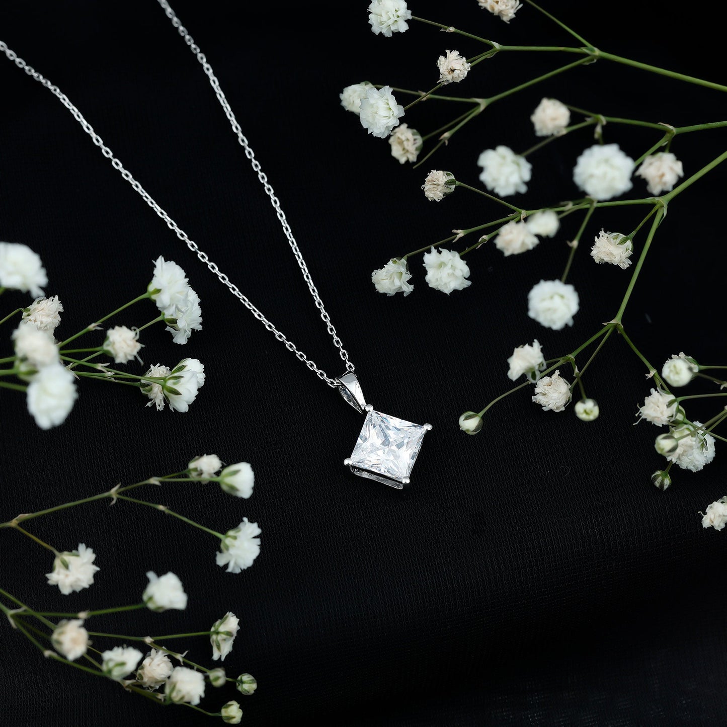 Diagonal Set 3 Carat Cubic Zirconia Princess Cut Necklace With Chain