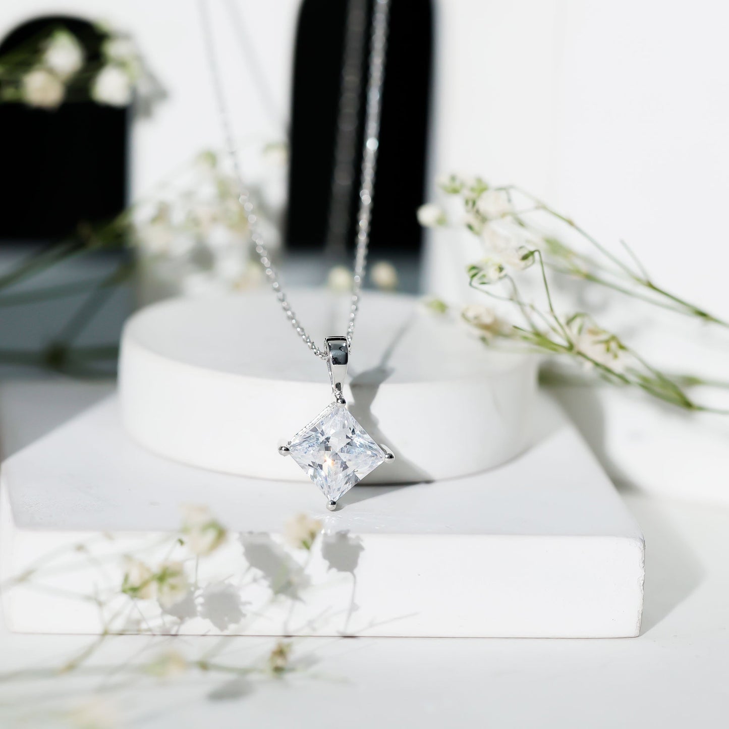 Diagonal Set 3 Carat Cubic Zirconia Princess Cut Necklace With Chain