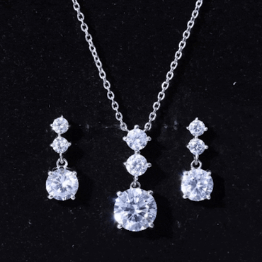 Certified Cubic Zirconia Bridal Necklace and Earrings Set in Silver