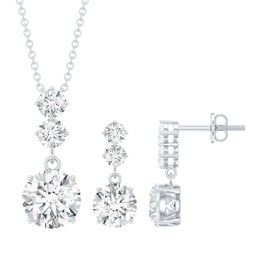 Certified Cubic Zirconia Bridal Necklace and Earrings Set in Silver