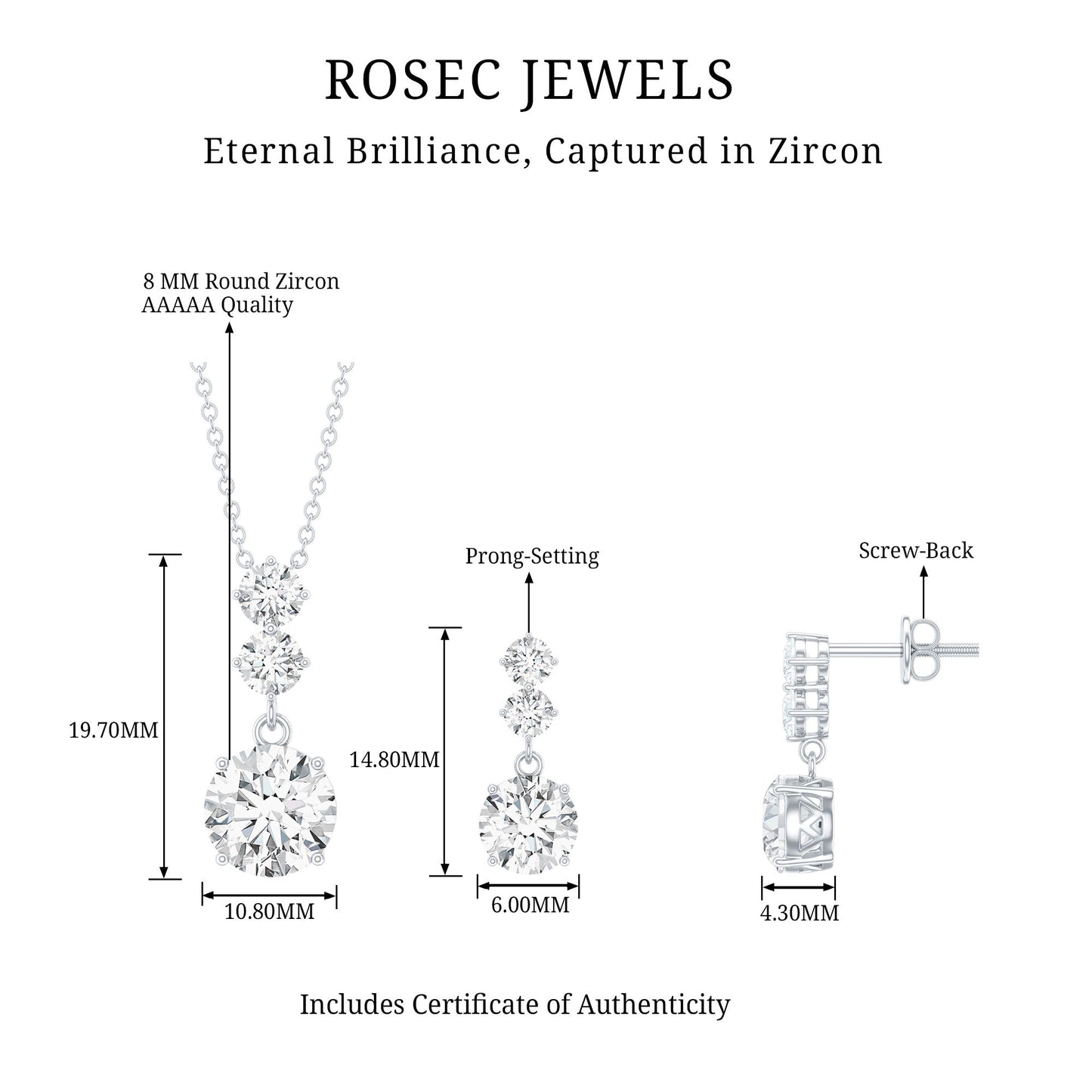 Certified Cubic Zirconia Bridal Necklace and Earrings Set in Silver