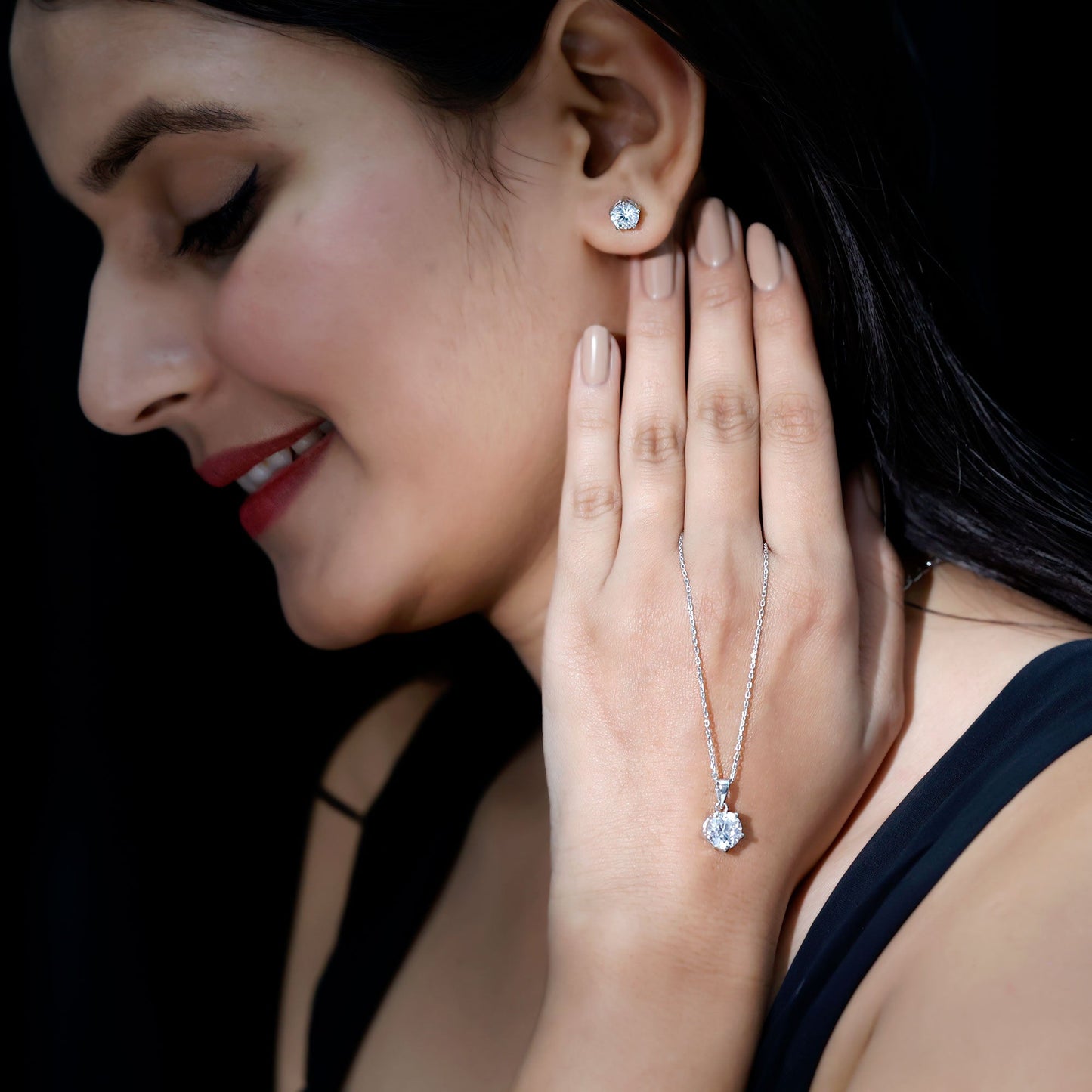 Certified 3.9 Carat Round Cubic Zirconia Solitaire Necklace and Earrings Set