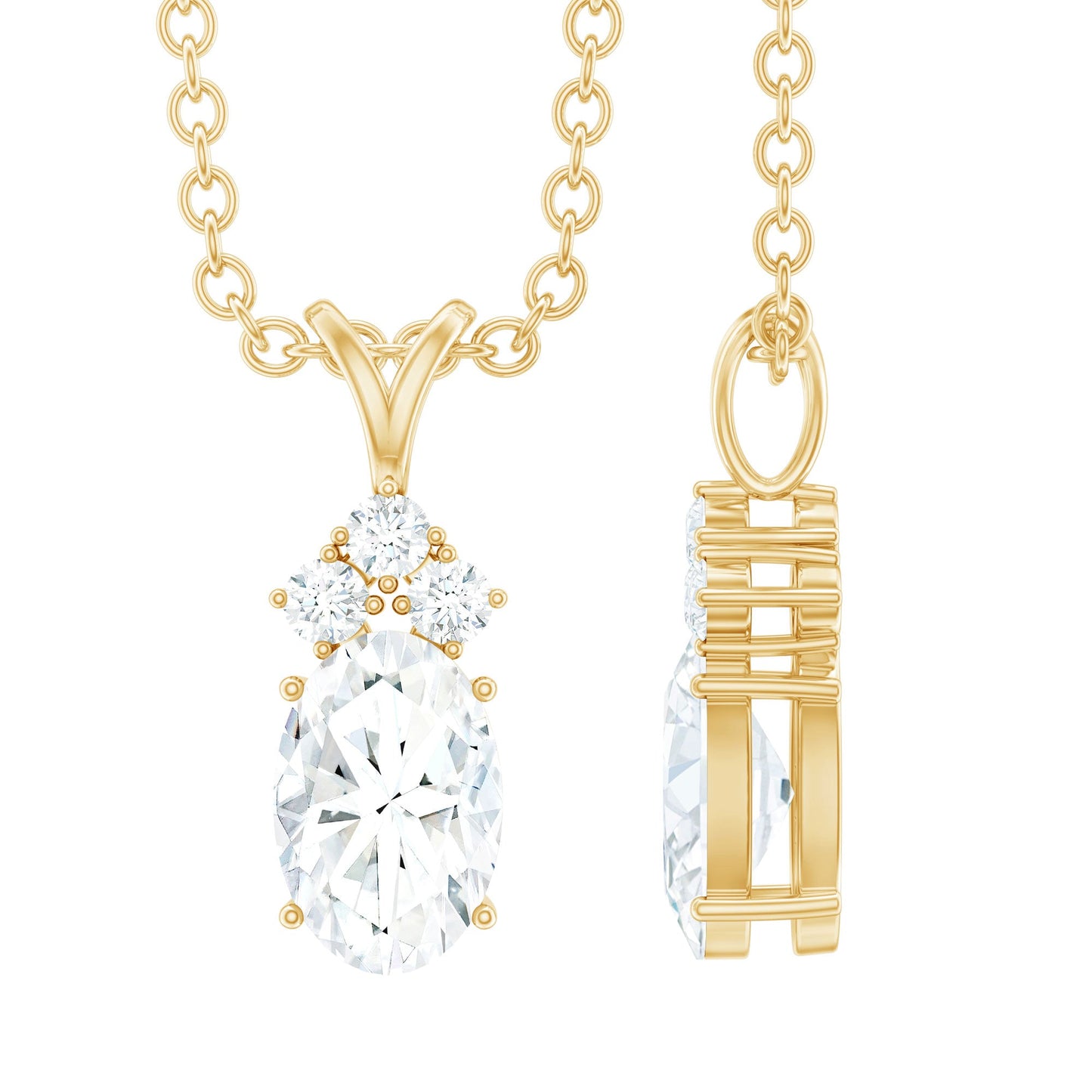 Oval and Round Cut Moissanite Pendant Necklace for Women