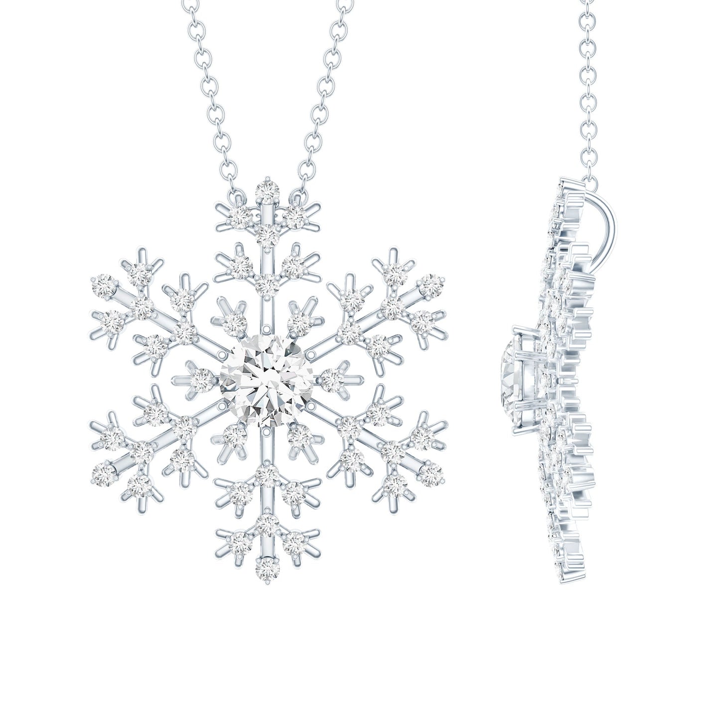 Certified Moissanite Snowflake Pendant Necklace With Chain