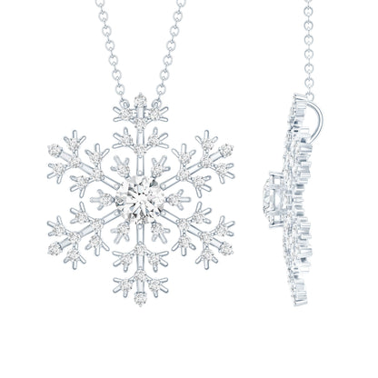 Certified Moissanite Snowflake Pendant Necklace With Chain