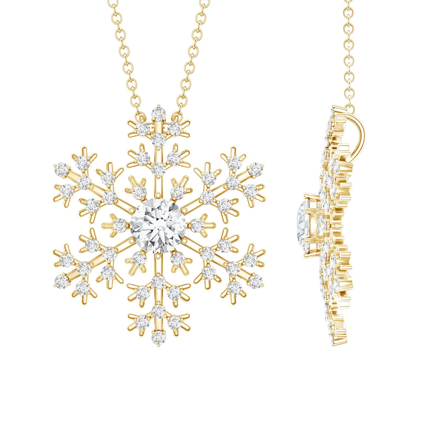 Certified Moissanite Snowflake Pendant Necklace With Chain