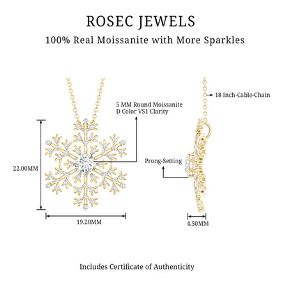 Certified Moissanite Snowflake Pendant Necklace With Chain