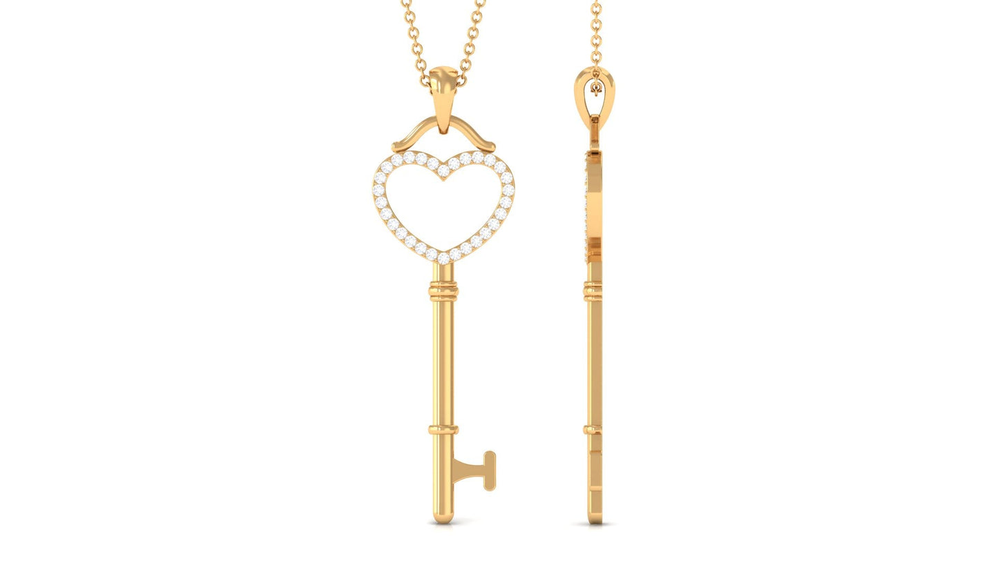 Certified Moissanite Open Heart Key Pendant for Her