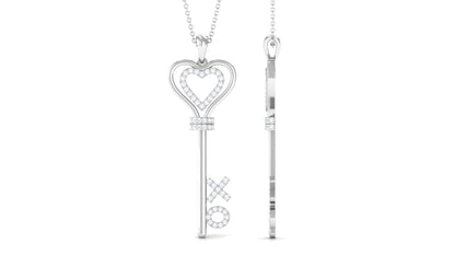 Certified Moissanite Double Heart Key Pendant with XO