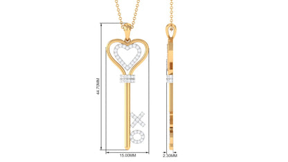 Certified Moissanite Double Heart Key Pendant with XO