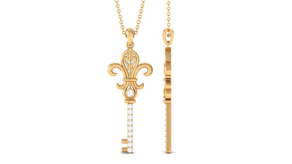 Moissanite Vintage Inspired Key Pendant Necklace